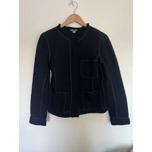 Vince Black Boucle Wool Blazer Jacket Grosgrain Knit Fringe Trim Women’s Size 8